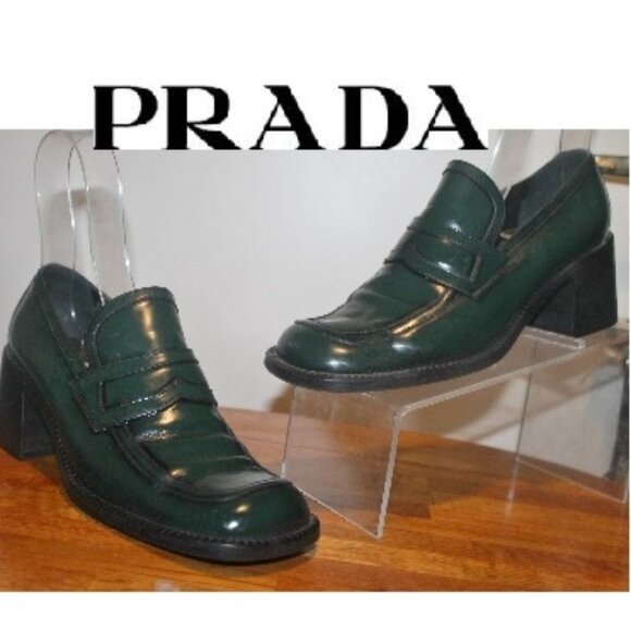Rare PRADA Y2K Patent Chunky Heels Funky Loafers Shoes 39.5 US 9 - Picture 1 of 7